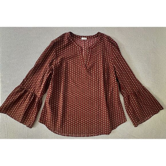 J. Crew Tops - J Crew Blouse‎ Shirt Sz M Pullover Bell Flare Sleeve Burgundy Career Office Top